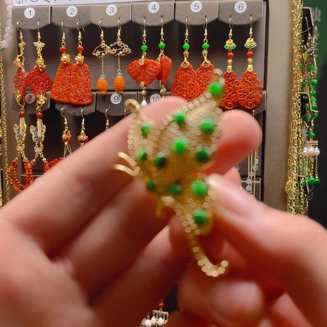 翡翠耳饰合金翡翠