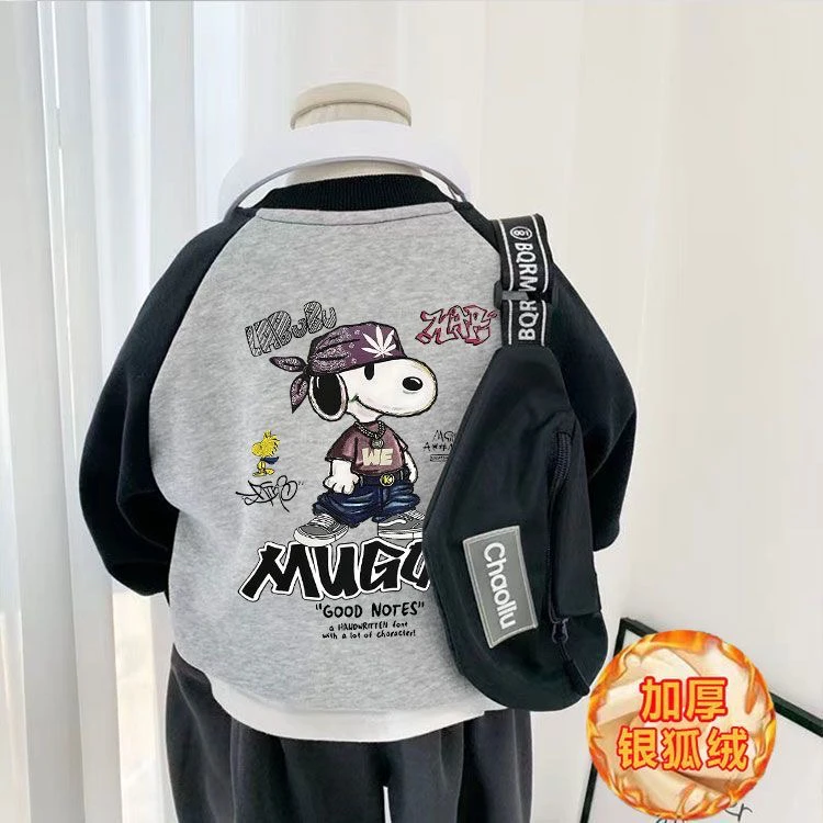 秋冬中小童休闲时尚圆领洋气上衣儿童潮流百搭加绒加厚保暖卫衣衫