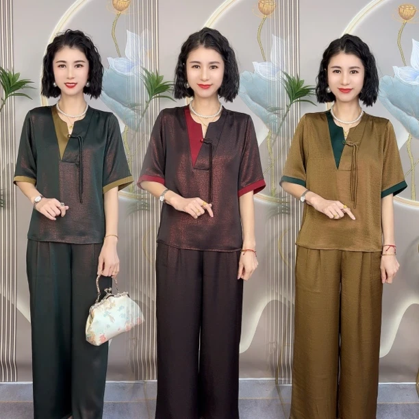 步摇V领撞色设计高端时尚套装