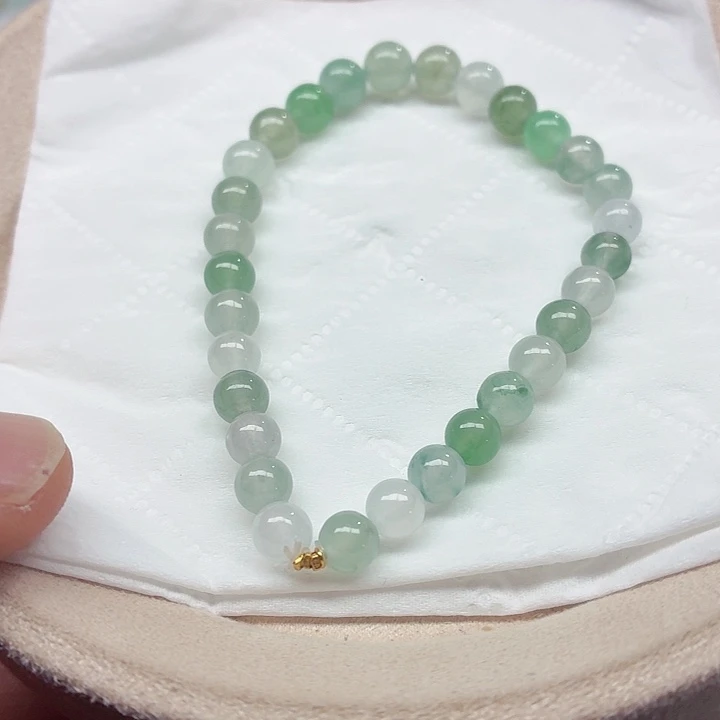 翡翠18K金镶嵌手链天然缅甸翡翠A货卡5.6-6.5