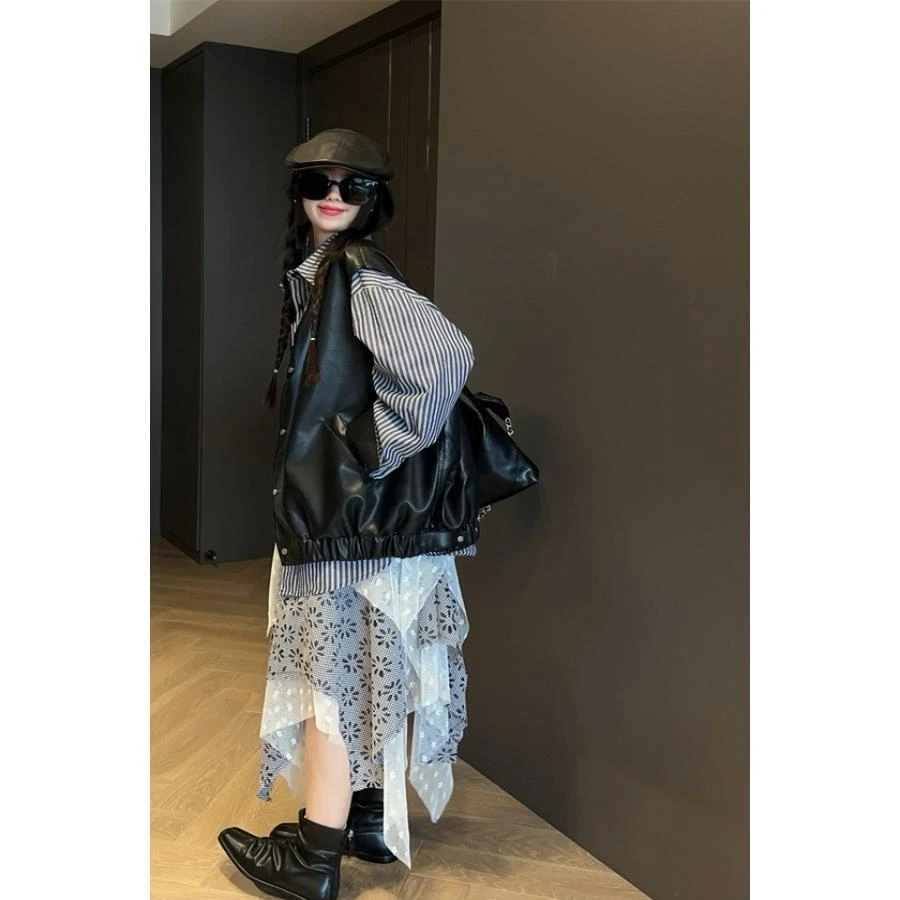 时尚简约皮马甲女秋季2025新款宽松休闲设计师坎肩外套潮