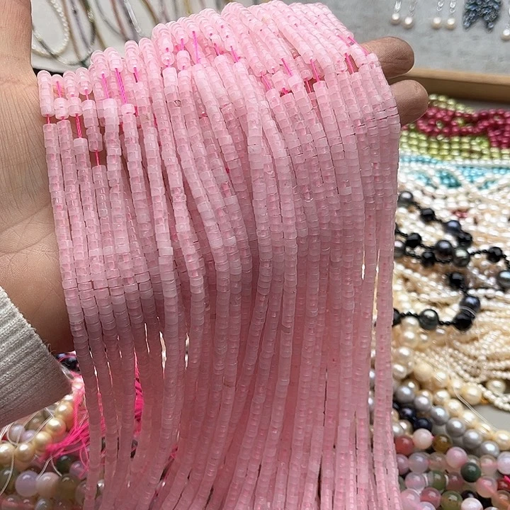 玛瑙/玉髓珠宝半成品未镶嵌一条4/2mm粉晶直切