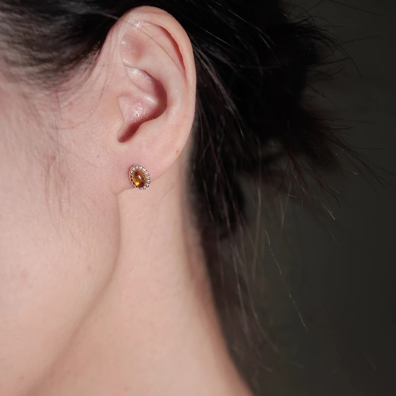 925银仿水晶耳饰 有迹MilkyWay一粒糖豆椭圆石头耳钉s925纯银