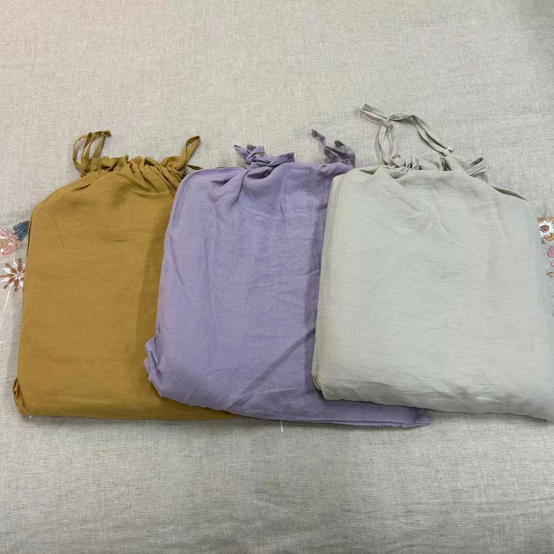 木汀家-纯亚麻雨露麻纯色床单三件套加厚含枕套一对