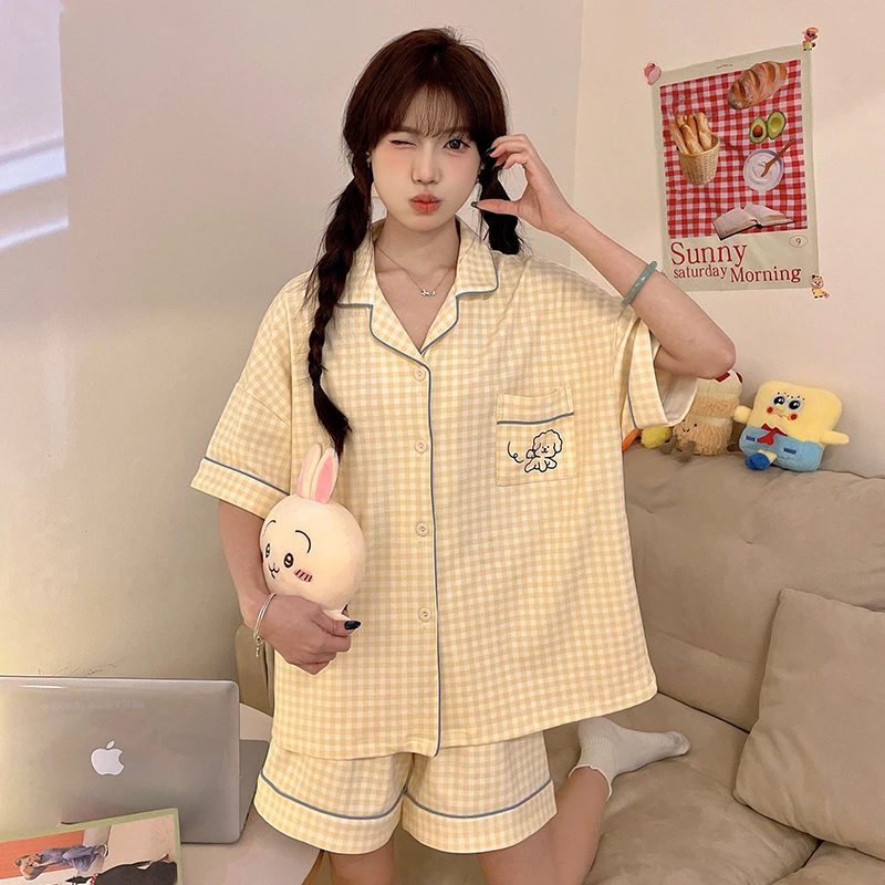 今年爆款网红睡衣女款2025新款夏季薄款短袖短裤两件套家居服套装