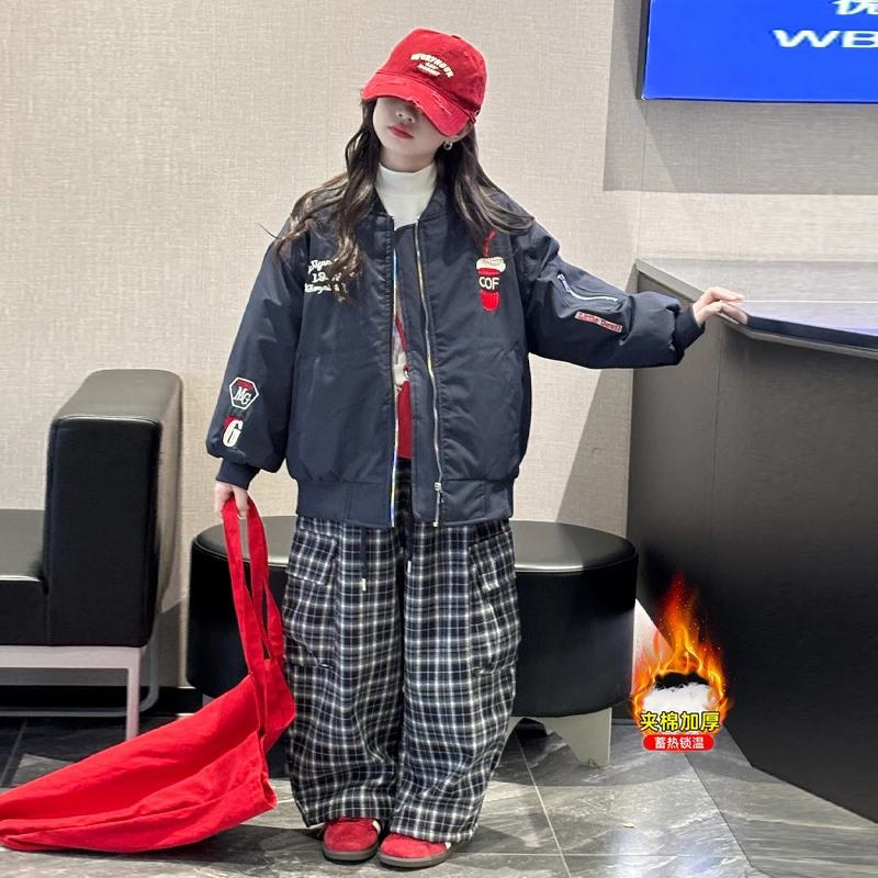 女童棉衣秋冬装2025新款洋气大童装儿童韩系穿搭加厚棒球服棉服