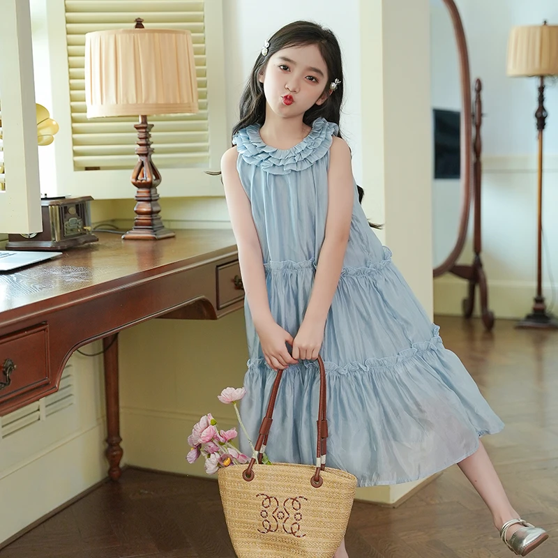 0769520韩系高端童装女童连衣裙儿童无袖背心裙2025夏装新款裙子