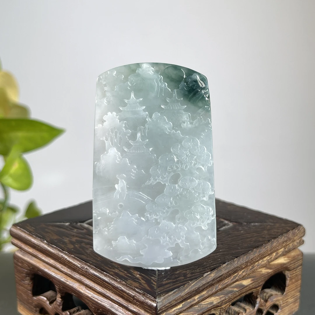 JTB18-59 天然缅甸A货翡翠  山水牌