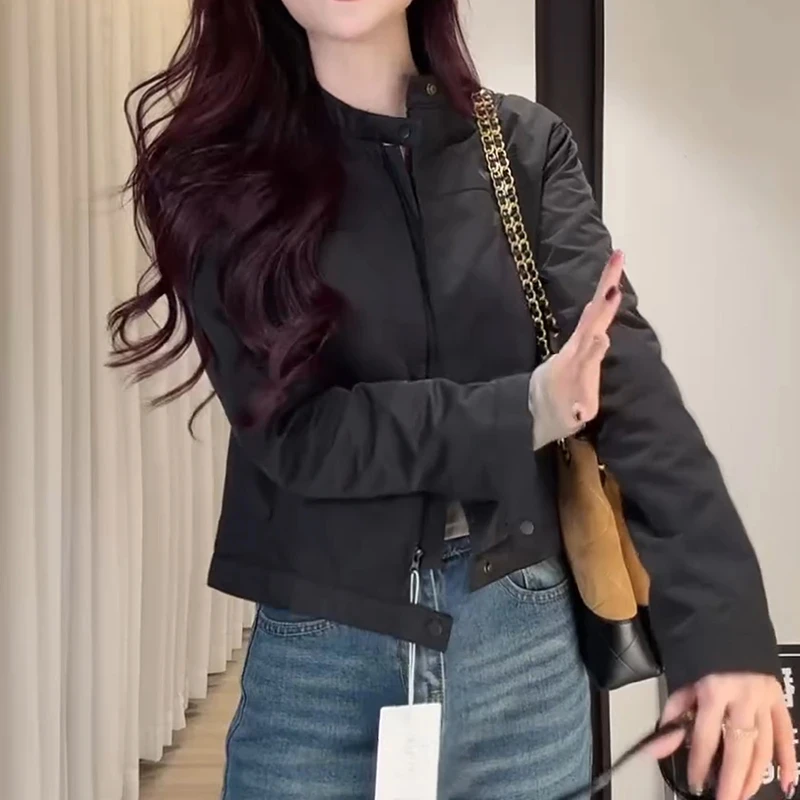 美式复古立领拉链夹克开衫外套女春秋季独特漂亮早秋chic长袖上衣