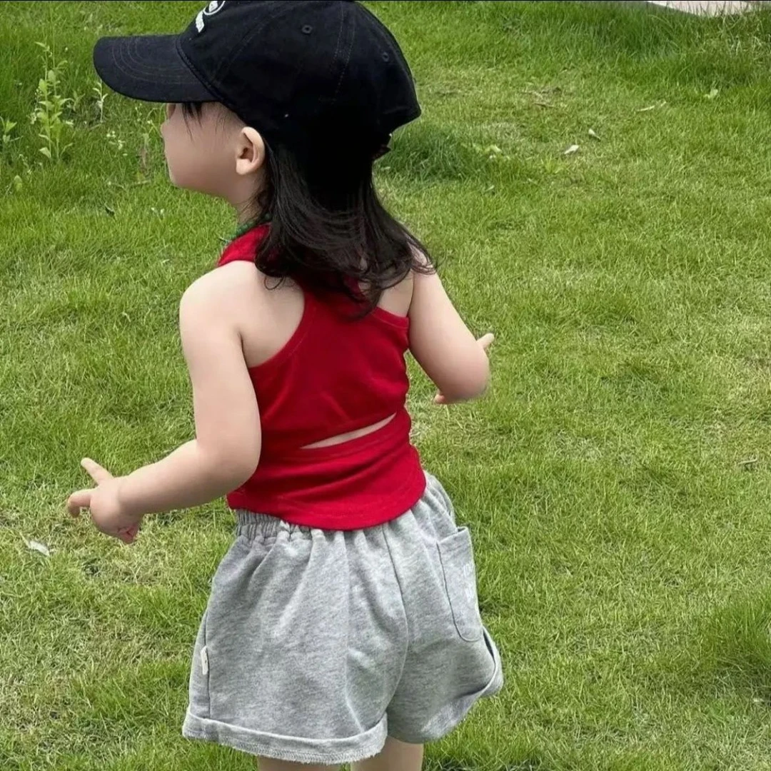 女童夏季休闲套装韩版女宝针织洋气百搭夏装薄款背心+短裤两件套