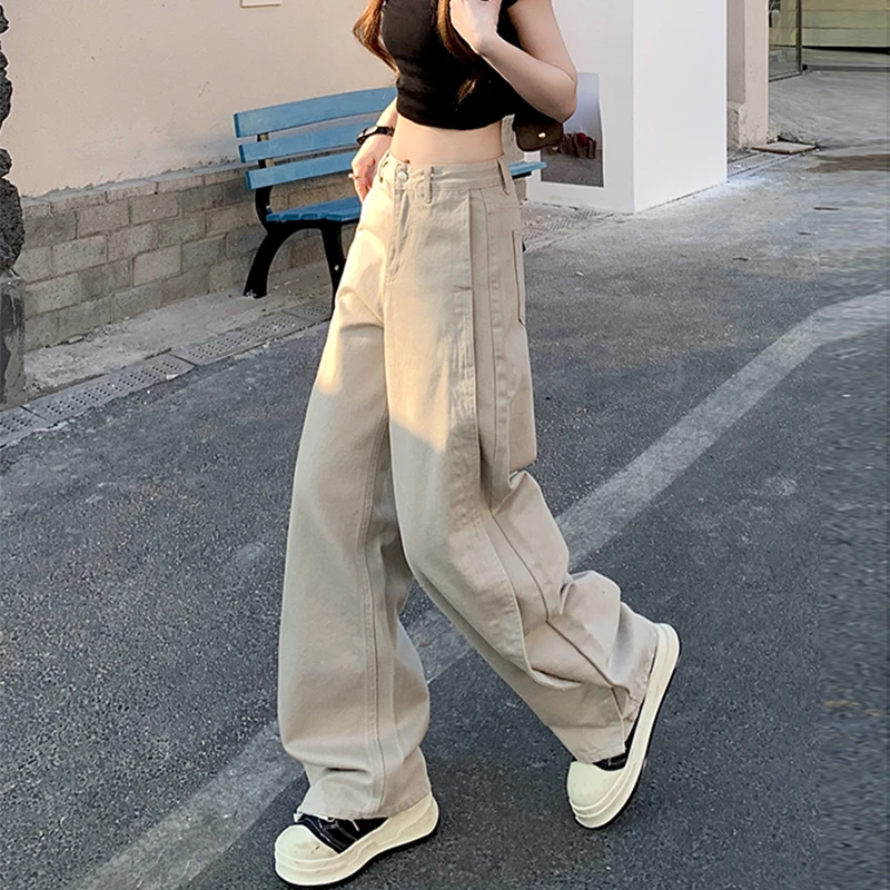 莫兰迪灰弯刀牛仔裤女春季2025新款欧若风宽松显瘦百搭爆款阔腿裤