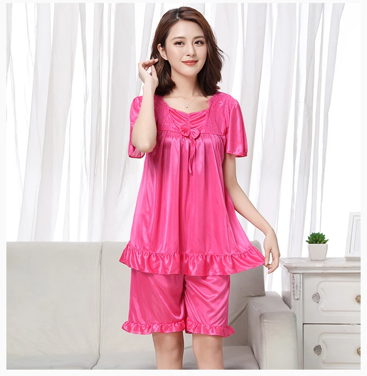 睡衣女士冰丝200斤夏季短袖短裤高级感中年妈妈家居服夏天套装5XL
