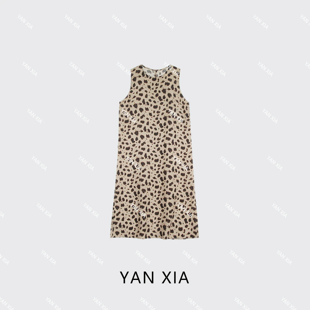 "小豹纹" 天丝苎麻无袖连衣裙 女士无袖豹纹连衣裙 巨高级 W-500