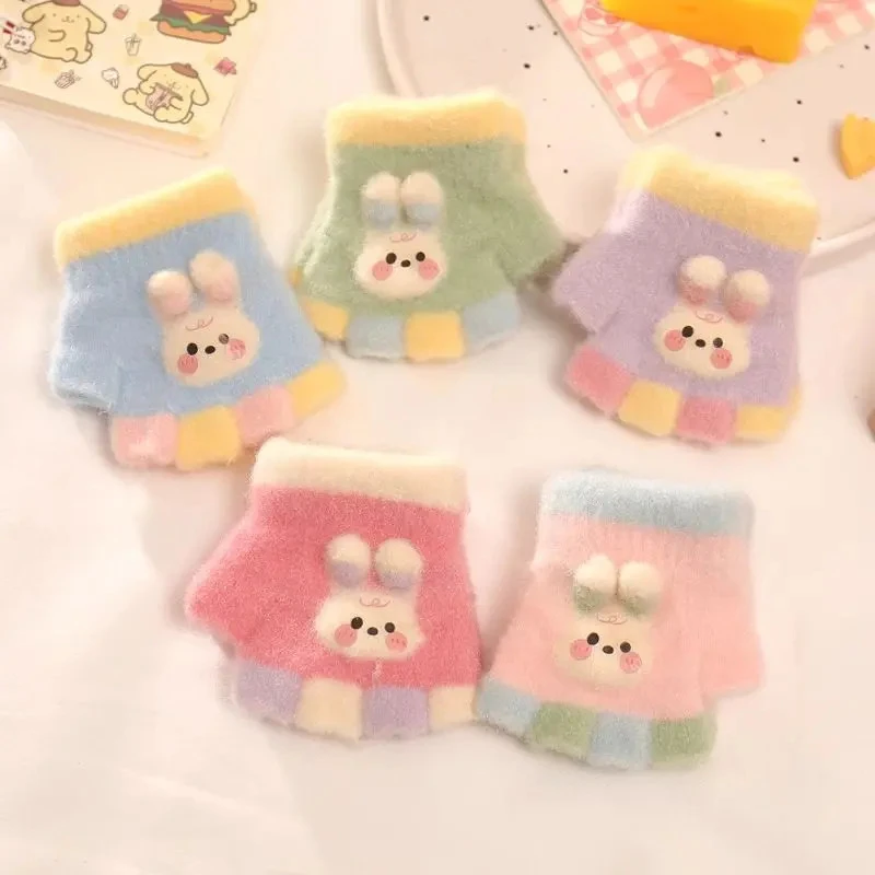 宝宝卡通半指手套冬天保暖小童幼儿童冬季薄款露指款针织保暖用品