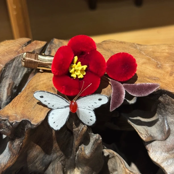 红梅 胖绒边夹 非遗绒花边夹发饰日常百搭款