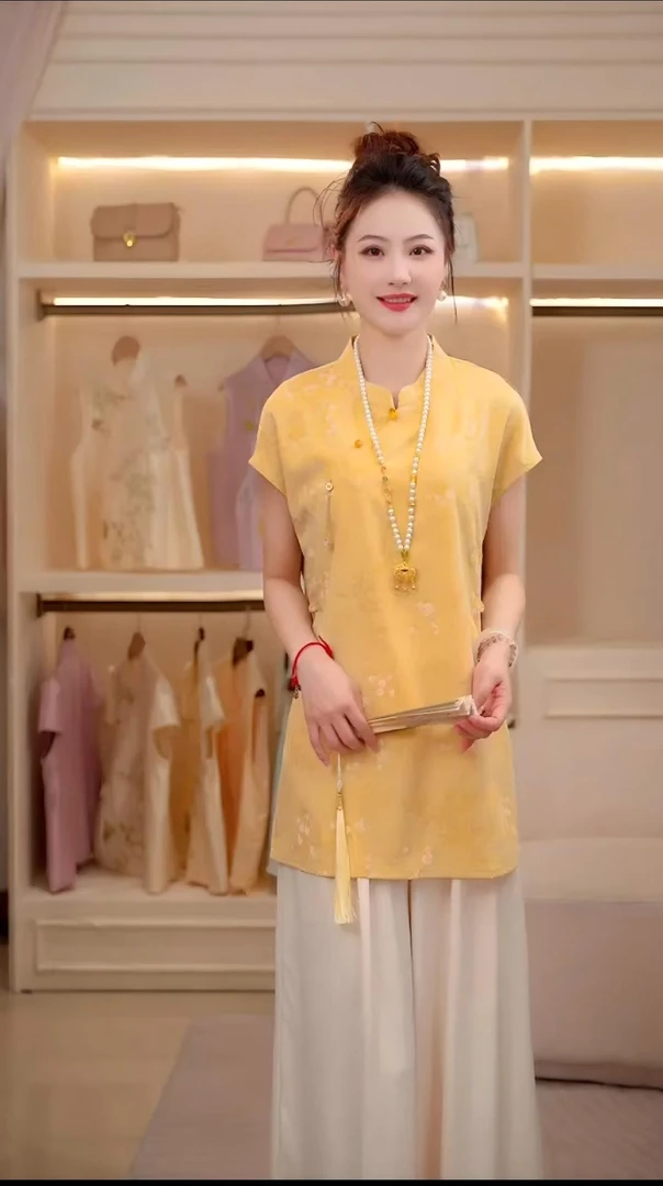 【蜻国蜻城】2025夏季新款国风新中式旗袍领飞飞袖上衣日常中国风