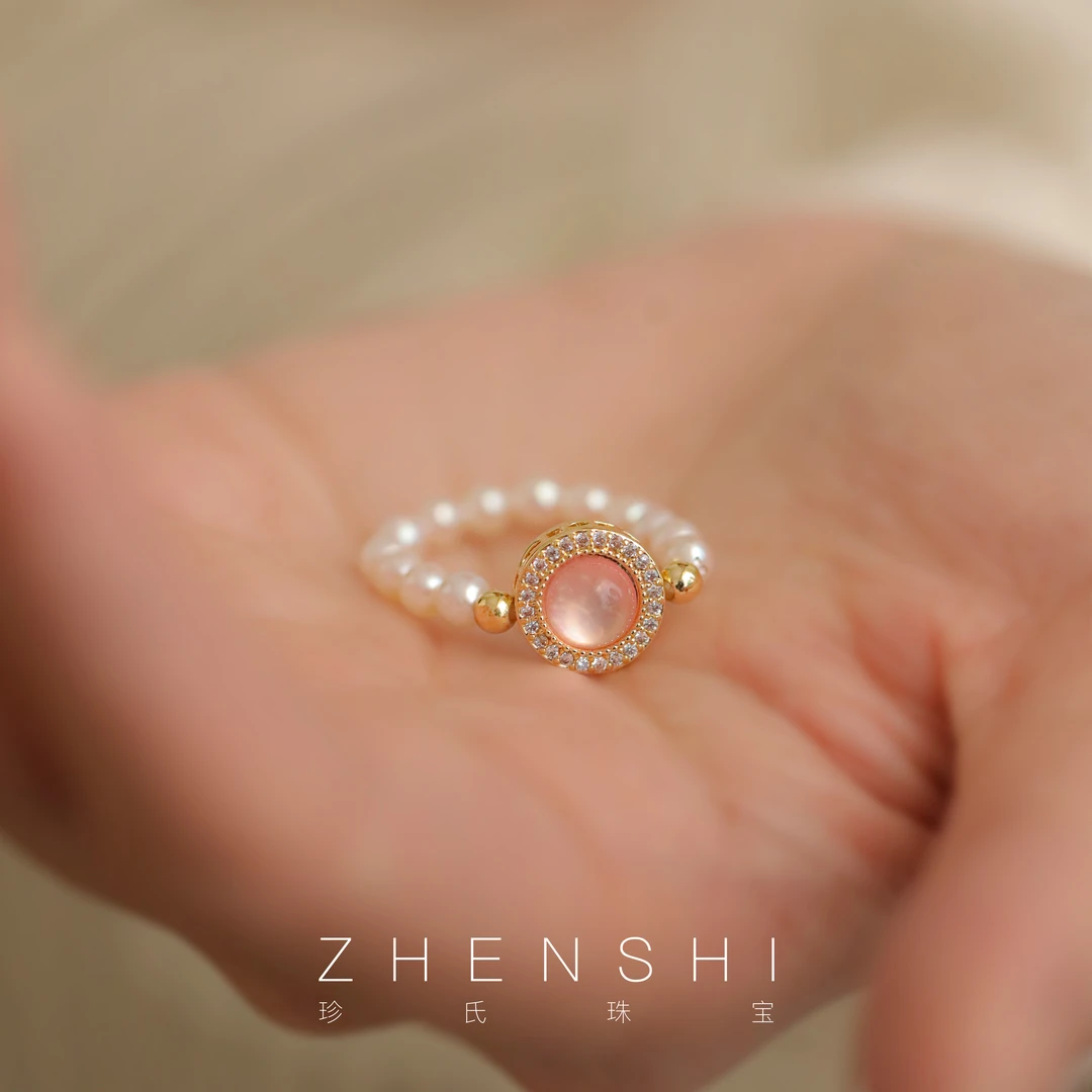 珍氏珠宝 天然淡水baby珍珠戒指女款 S925银法式气质食指戒（南汐）