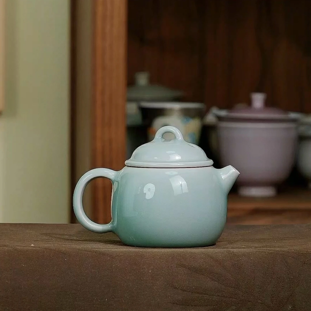 粉青圆壶支钉茶壶周贝龙泉青瓷