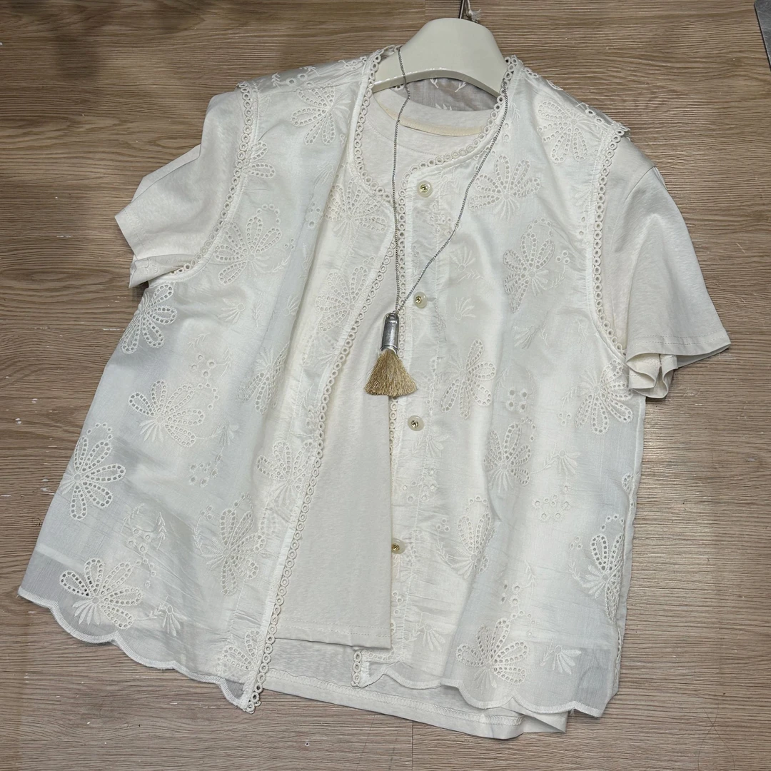 仓美美女装-刺绣设计款外套T恤两件套套装（卡码推荐拍大！）