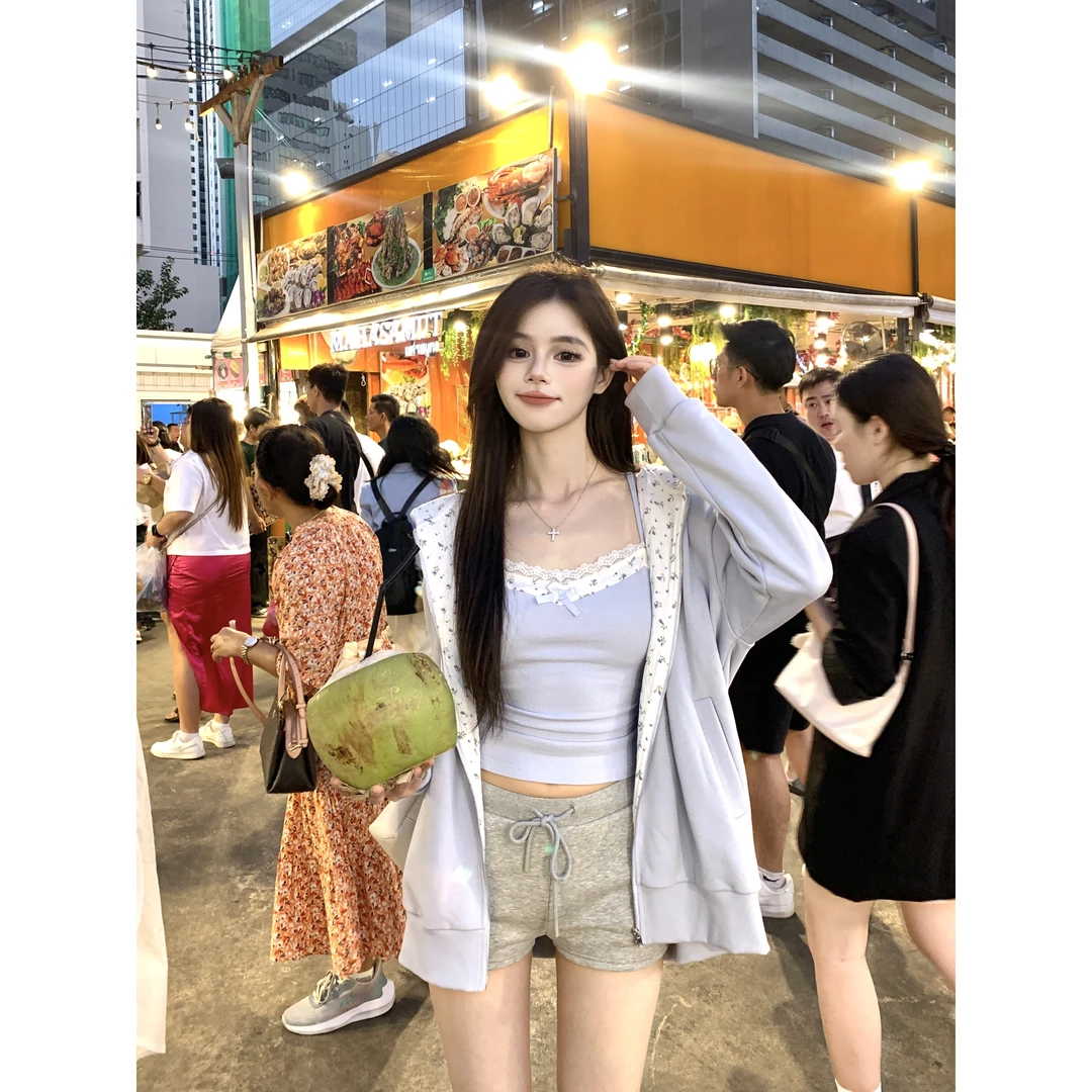 画解WAHJU【丁香初语】春款运动系少女百搭日常外套吊带短裤9092W