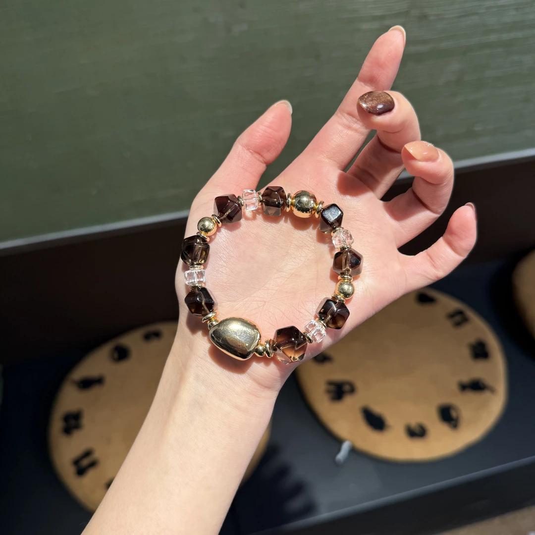 *棕影金珀*天然净体茶晶随形手串 多样性发其一