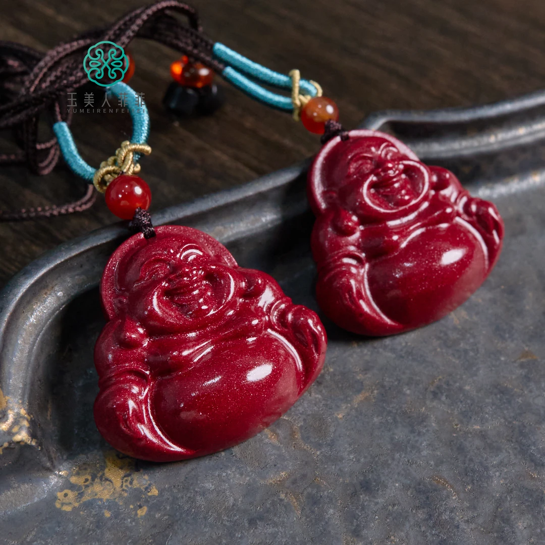 含辰砂工艺品菲菲珠宝好@朱砂佛公吊坠约35*32mm/多样性发一