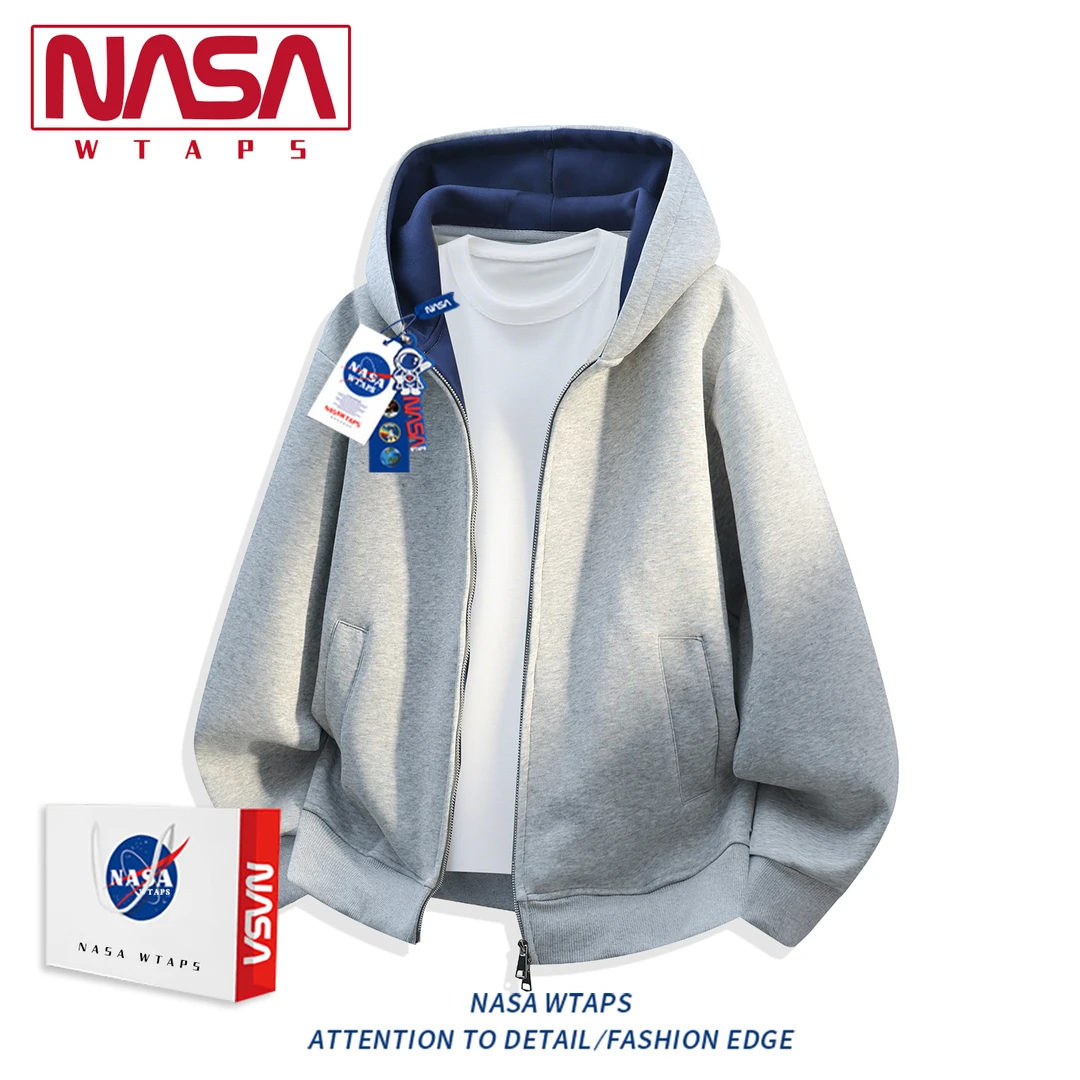 NASA WTAPS双拉链开衫卫衣男春秋高级感廓形美式高街重磅连帽外套