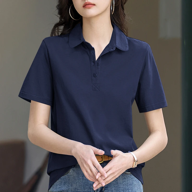 2025年新款时尚纯棉Polo衫休闲短袖洋气减龄体恤翻领气质上衣女装