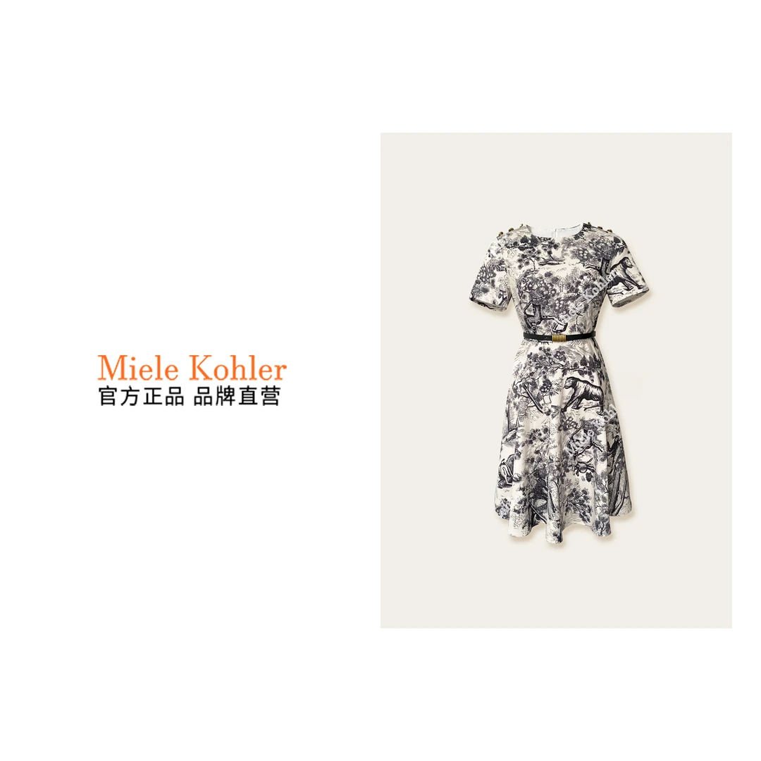 新款设计感时尚水墨印花收腰显瘦连衣裙OXDWL30310【澳门小源同款】