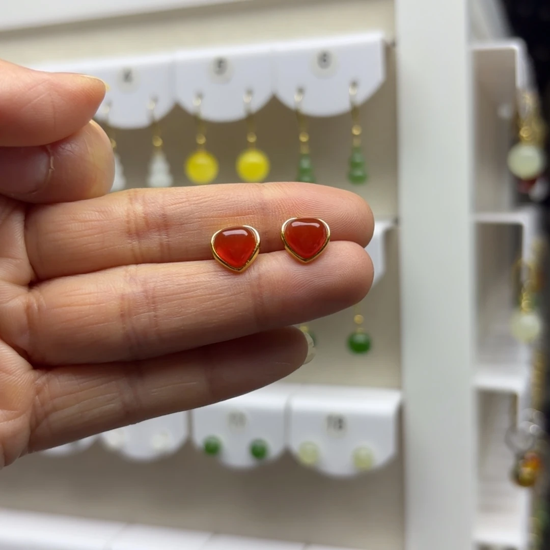 玛瑙/玉髓银S925镶嵌耳饰