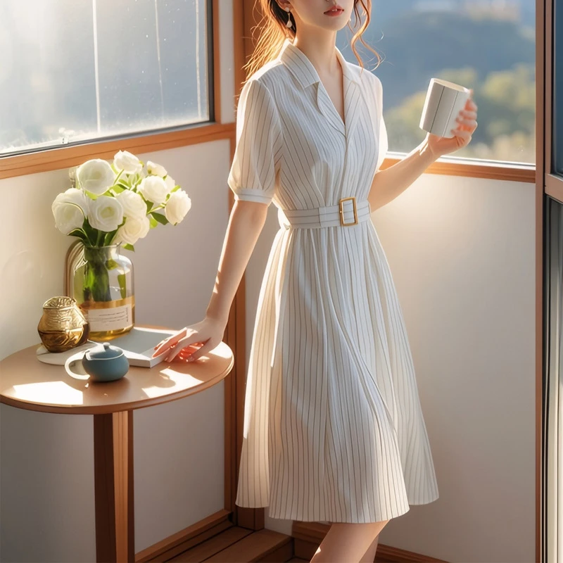 夏季新款小个子法式气质白色中长款小众连衣裙修身长裙显瘦裙子女