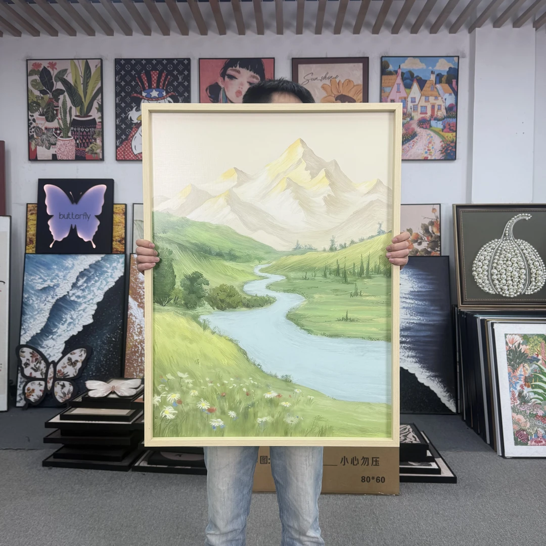 AA原木现代奶油日照金山厅沙发背景墙卧室装饰画6080