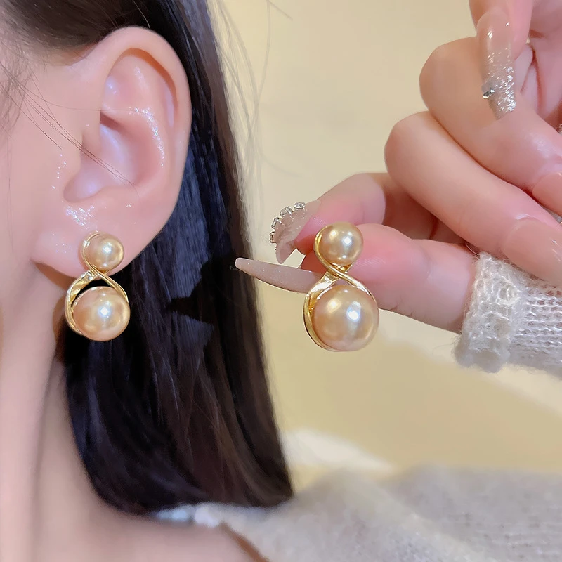 合金耳饰 香槟色耳钉气质耳饰气质耳饰女小众设计高级感网红耳环