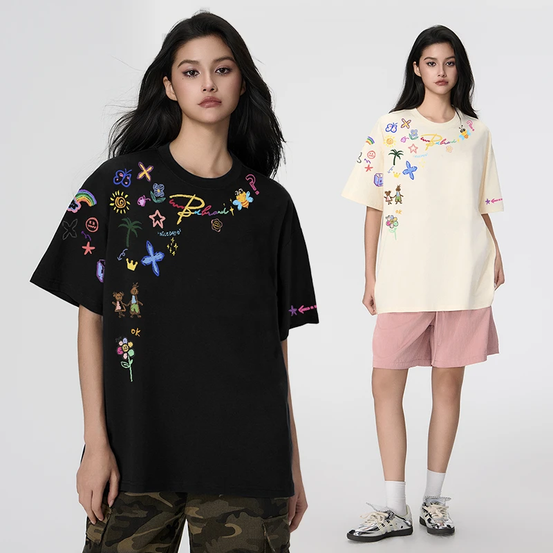 2025小恶魔潮牌创意卡通涂鸦印花半袖T恤高街情侣圆领短袖ins