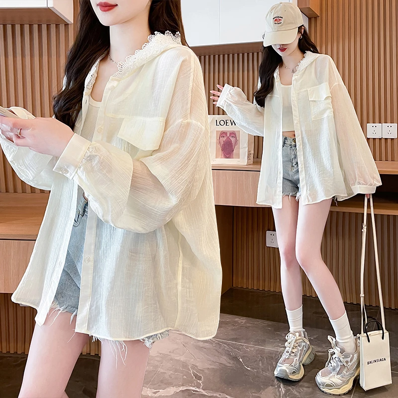 13岁初高中学生蕾丝连帽防晒衣外套12少女14大童15轻薄透气防晒服