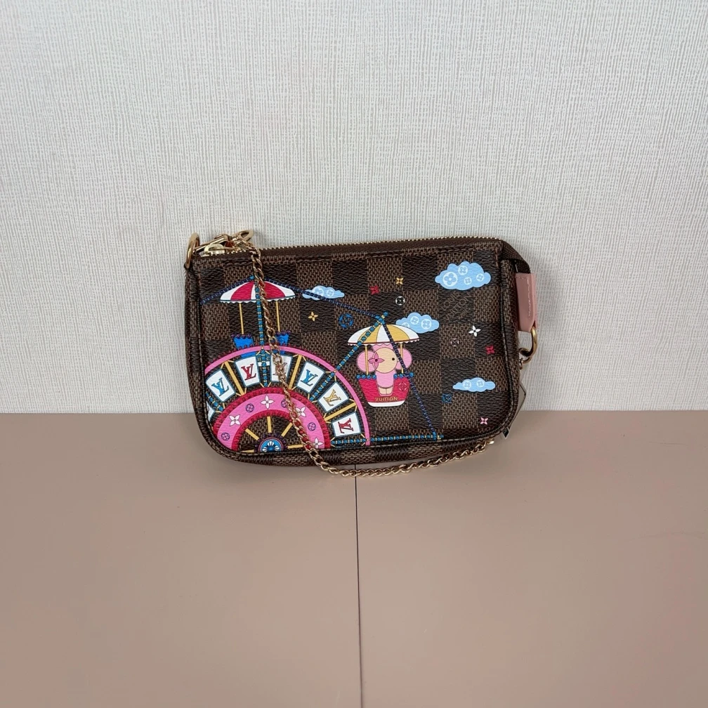 95新 LouisVuitton/路易威登 LV棋盘格限定款涂鸦麻将手提包a9808