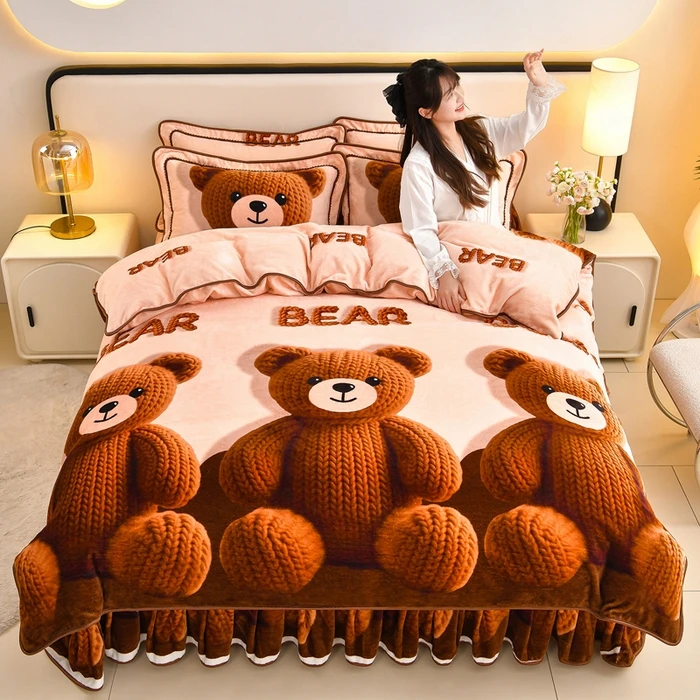 8-9斤 高克重牛奶绒四件套爆款加绒保暖柔软细腻床裙被套床上用品