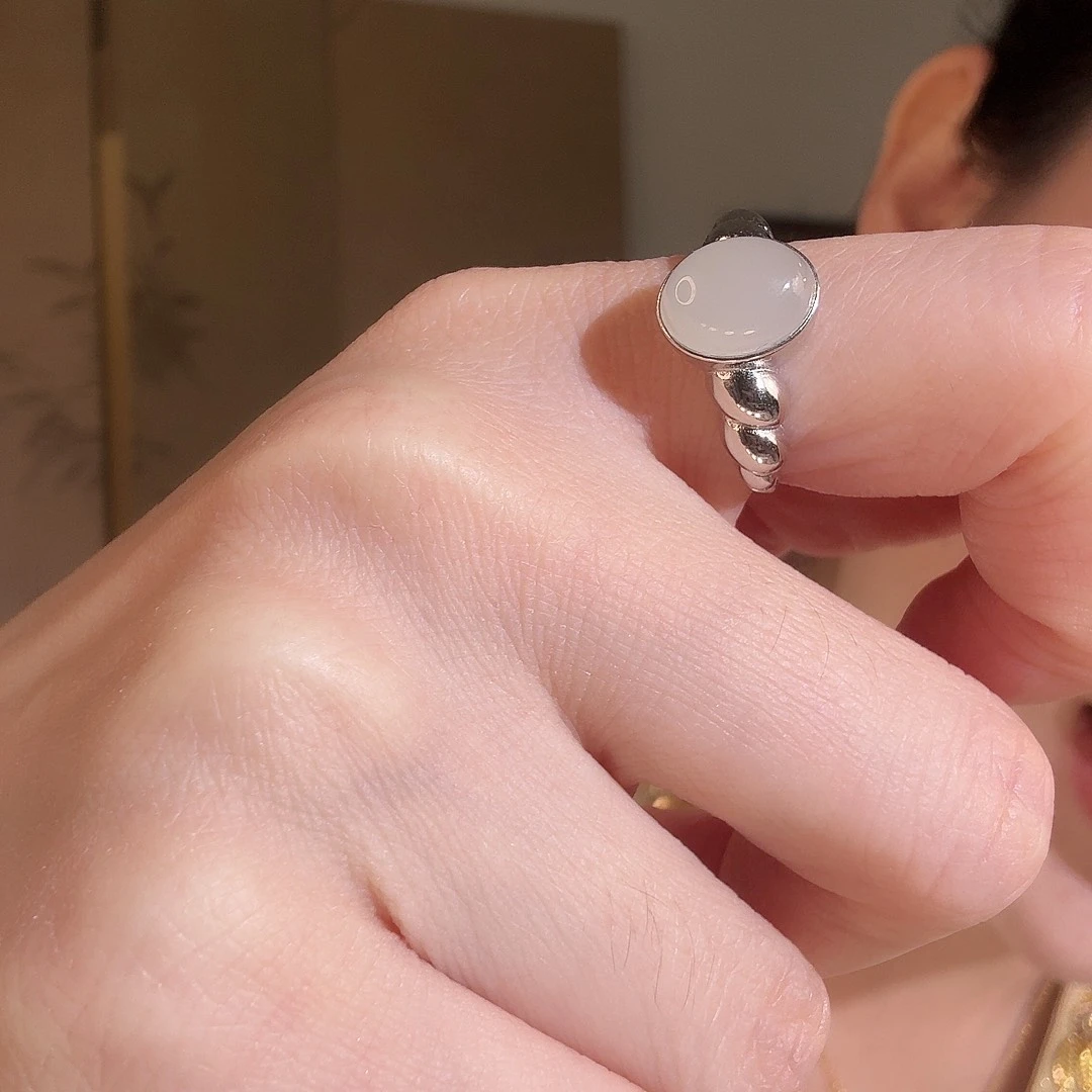 和田玉银S925镶嵌戒指