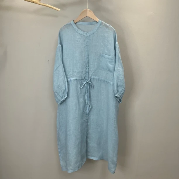 夏款100苎麻长款袍子纯色百搭显瘦女士夏季红色中袖宽松