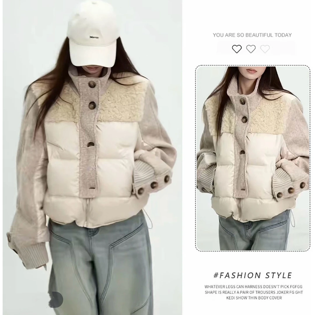 小众复古拼接立领短款棉服女秋冬新款韩版气质保暖高级感百搭外套