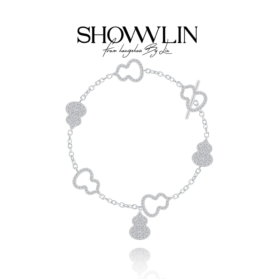 ShownLin 铜合金锆石手链 设计款多宝葫芦满钻镶嵌手链银色金色