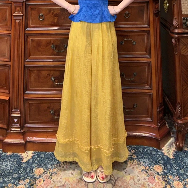 专场现货【一生罗曼】法式夏季新款休闲侧拉链阔腿宽松显瘦长裤K654