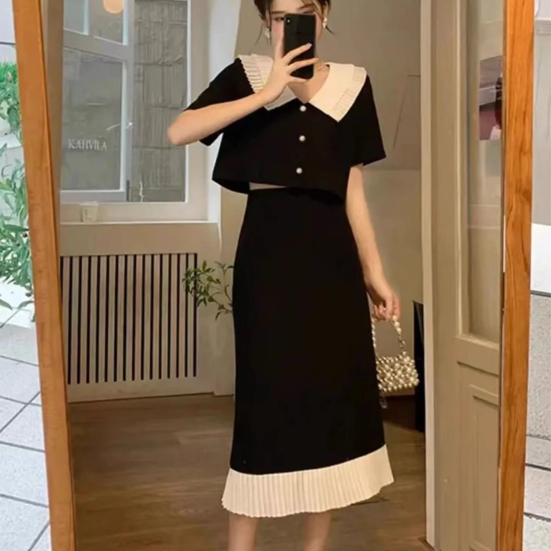 大码夏季小香气质风宽松收腰套装裙子名媛炸街别致绝美裙子套装女