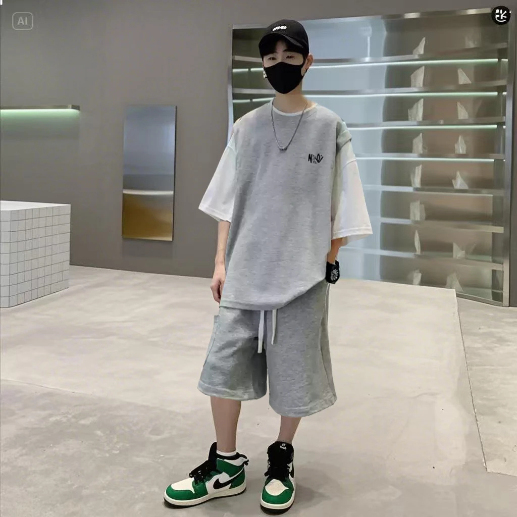 青少年儿童装男童夏装短袖套装2025新款中大童夏潮男孩夏款两件套