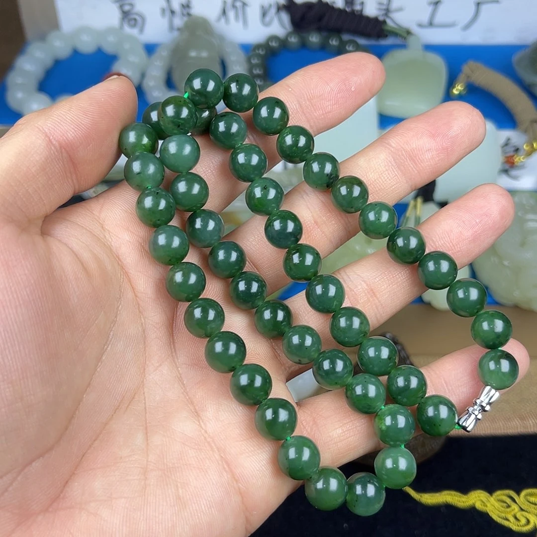和田玉未镶嵌颈饰纯天然和田玉俄罗斯碧玉1.0项链