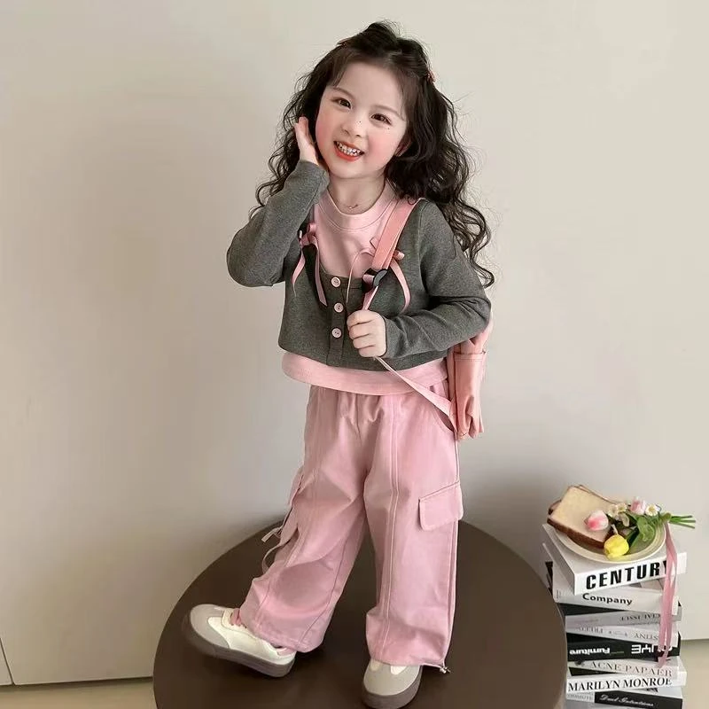 A-Y179 2025女童春秋休闲工装裤套装