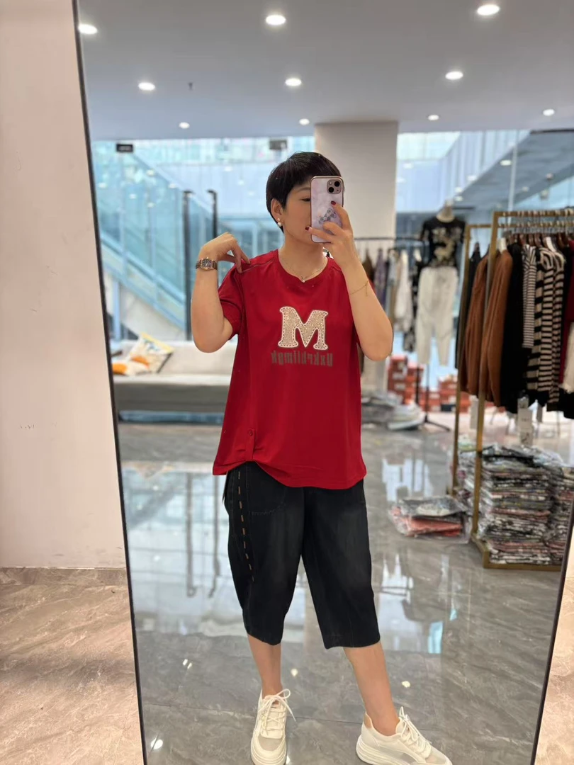 【丽丽家】夏季欧货T恤设计感字母M显瘦短袖5878