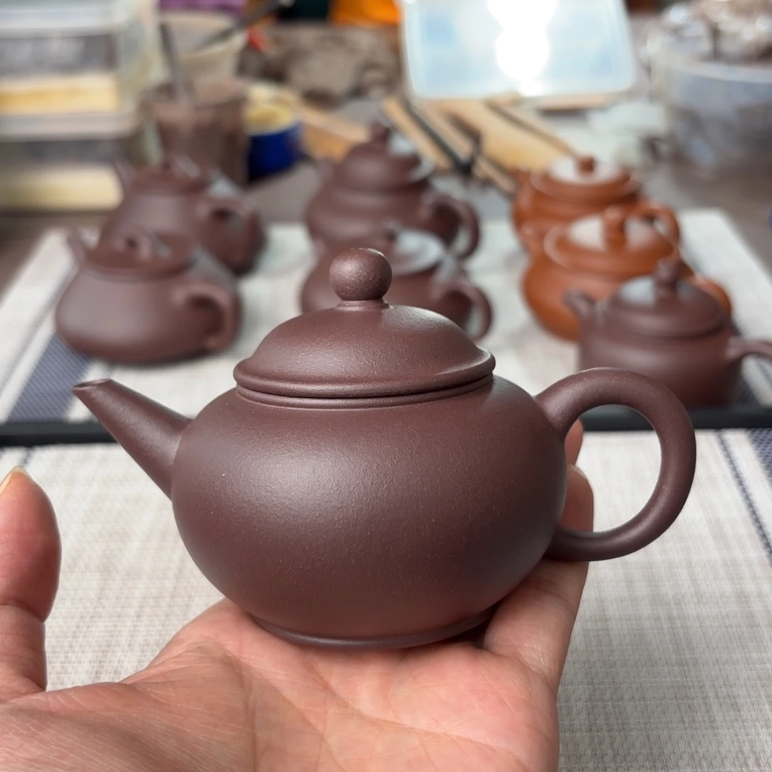 茶壶紫砂半手工老紫泥水平壶150cc