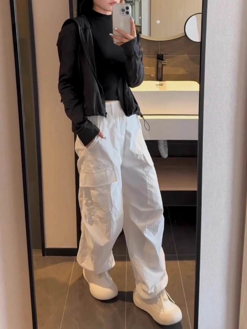 2025夏季薄款休闲轻薄套装时尚透气连帽长袖防晒外套口袋工装裤
