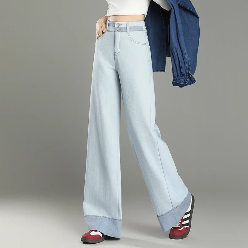 显瘦牛仔高腰浅色宽松阔腿裤2025春季新款韩版时尚洋气百搭休闲裤